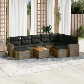 10 pcs conjunto sofás de jardim c/ almofadões vime PE cinzento