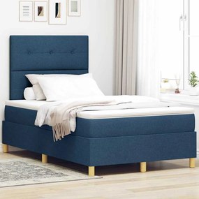 vidaXL Cama Box Spring LED com colchão Azul 120 x 200 cm tecido