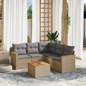 6 pcs conj. sofás jardim c/ almofadões vime PE bege misturado