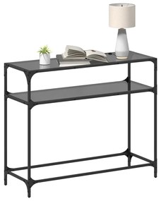 Mesa consola com tampo em vidro preto 98x35x81 cm aço