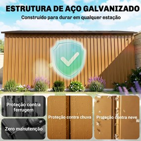 Abrigo de Jardim Metálico 340x386x200cm Abrigo de Exterior para Armazenamento de Ferramentas com estrutura Base Incluida (PISO NÃO INCLUIDO) 4 Janelas