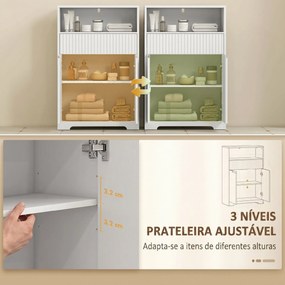 Armário Estreito para Casa de Banho com Gaveta Canelada, Prateleira Aberta e Prateleira Ajustável 60x30x91,5 cm Branco