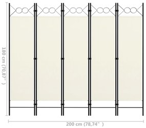 Biombo com 5 Painéis em Tecido Branco Nata - 200x180 cm - Design Moder