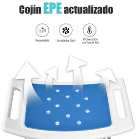 Banco de banho com altura ajustável Assento de banho em alumínio Capacidade até 150 kg Cadeira para grávidas e idosos 51 x 31,5 x 39-51 cm Azul e Prat