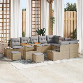 vidaXL Conjunto de Sofá de Jardim de 12 Peças com Almofadas em Bege, Vime Sintético e Acácia.