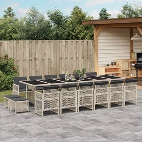 vidaXL 17 pcs conj. jantar jardim c/ almofadões vime PE cinzento-claro
