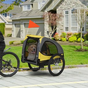 Reboque de bicicleta para cães com janelas em malha, refletores e bandeira de segurança, 140 x 71 x 83 cm, amarelo