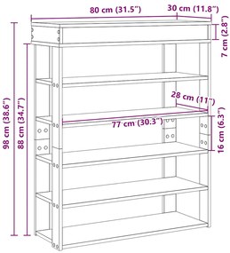 Sapateira 80x30x98 cm derivados de madeira cinzento sonoma