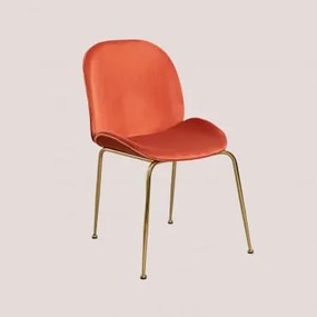 Pack de 4 Cadeiras em Veludo Pary Vermelho Tijolo & Dourado - Sklum
