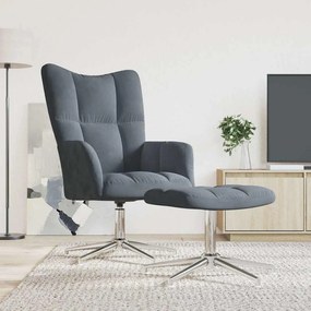 vidaXL Cadeira de descanso com banco veludo cinzento-escuro