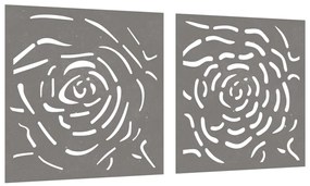 Decorações p/ muro jardim 2 pcs 55x55cm aço corten design rosas