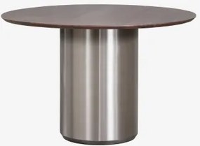 Mesa De Jantar Redonda Ø120 Cm Luceida Madeira De Cabo Escuro & Aço Inoxidável Escovado - Sklum