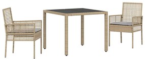 Conjunto de Jantar para Jardim 3 pcs Bege 90 x 90 x 75 cm