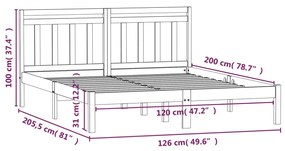 Estrutura de cama 120x200 cm pinho maciço cinzento