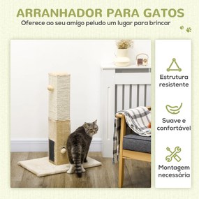 Arranhador para Gatos 79 cm Arranhador para Gatos com Bola Suspensa e Poste de Juta 59,5x39x79 cm Creme e Bege