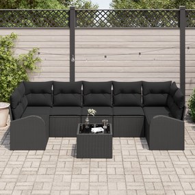 Conjunto de Sofá de Jardim de 8 Peças com Almofadas Preto Polirattan
