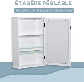 Armário de parede para casa de banho com espelho 41 x 14 x 60 cm com1 porta, 2 prateleiras - MDF branco