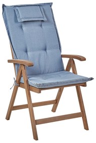 Conjunto 2 cadeiras de jardim em madeira escura de acácia com almofadas azuis AMANTEA Beliani