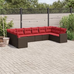 10 pcs conj. sofás jardim com almofadões vime PE castanho