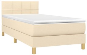 Cama box spring c/ colchão e LED 90x200 cm tecido cor creme