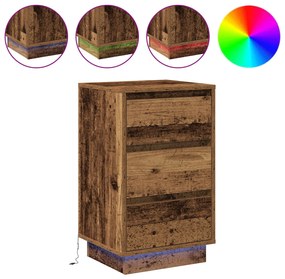 Mesa de Cabeceira com LED Madeira Velha 39x34,5x65 cm Madeira de Engen