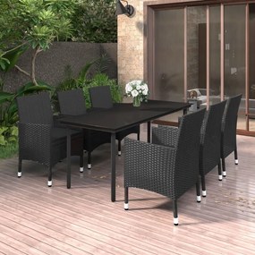 vidaXL 7 pcs conjunto de jantar p/ jardim c/ almofadões vime PE/vidro