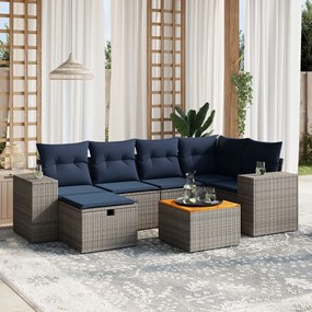 vidaXL 7 pcs conjunto sofás p/ jardim c/ almofadões vime PE cinzento