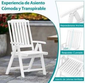 Cadeira dobrável para jardim em HDPE para todas as condições meteorológicas com apoios para os braços, encosto curvo e assento com ripas Branca