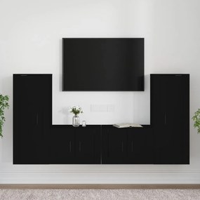 Conjunto móveis de TV 4 pcs madeira processada preto