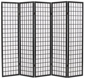 vidaXL Biombo dobrável com 5 painéis estilo japonês 200x170 cm preto