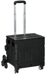 HOMCOM Carrinho Armazenamento Dobrável Compras 2 Rodas Subir Escadas 35L 48x43x95 cm Preto | Aosom Portugal