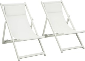 Outsunny Espreguiçadeiras Dobráveis Conjunto 2 Encosto Reclinável 5 Posições Apoio Cabeça Confortáveis Jardim Praia 58x96,5x91,5 cm Branco | Aosom Portugal