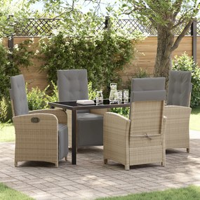 Conjunto de Jantar de Jardim vidaXL com Almofadas em Rattan Poliéster Bege de 5 Peças