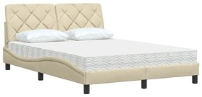 Cama com colchão 140x200 cm tecido cor creme