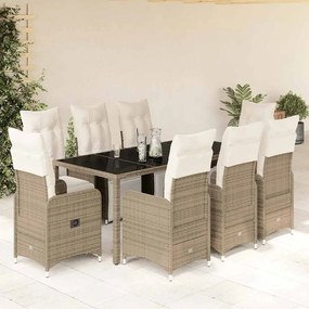 9 pcs conjunto bistrô de jardim c/ almofadões vime PE castanho