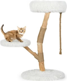 Árvore para gatos 50 x 90 cm com Centro de atividades para gatos em madeira maciça com postes para arranhar em juta natural Natural e branco