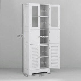 Móvel Auxiliar para Casa de Banho com 6 Portas Prateleiras Ajustáveis Anti-tombo 60x30x170,5 cm Branco