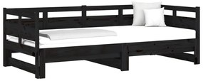 Estrutura sofá-cama de puxar pinho maciço preto 2x(90x190) cm