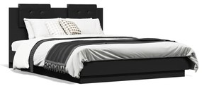 Estrutura de cama com cabeceira e luzes LED 140x190 cm preto