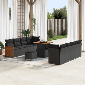 Conjunto de Sofá de Jardim vidaXL com 11 Peças e Almofadas Preto Ratta