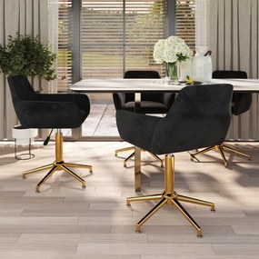 vidaXL Cadeiras de jantar giratórias 4 pcs veludo preto