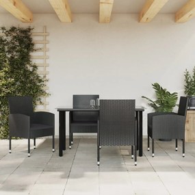 vidaXL 5 pcs conjunto de jantar para jardim vime PE e aço preto