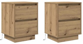 Mesas cabeceira c/ luzes LED 2pcs 38x34x50cm carvalho artesanal