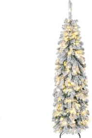 Árvore de Natal Estreita 180 cm Árvore de Natal efeito neve com Luzes LED Temporizador 11 Modos de Iluminação Verde