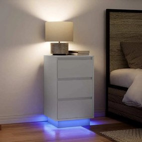vidaXL Mesa de cabeceira com luzes LED 38x34x65 cm branco