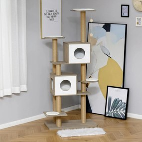 Árvore Arranhador de escalada para gatos Altura de 177 cm com Plataformas Cavernas Almofada macia brinquedo de suspensão Postes de juta Branco e madei