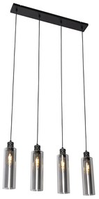 Candeeiro de suspensão moderno preto com vidro fumê 4 luzes - Stavelot Moderno