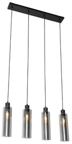 Candeeiro suspenso moderno preto com vidro fumê 4 luzes - Stavelot Moderno