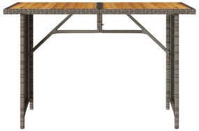 Mesa de jardim com tampo de madeira 110x68x70 cm vime PE cinza