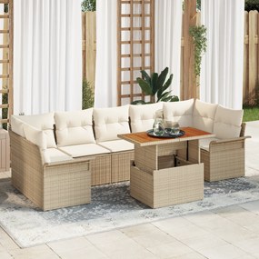 Conjunto de Sofás de Jardim vidaXL de 8 Peças com Almofadas Bege Ratta